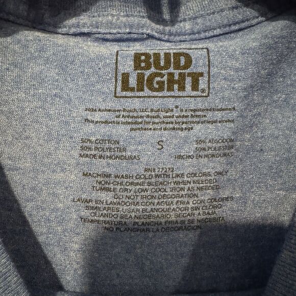 Bud Light Football Club Men's Small Blue Graphic T-Shirt Game Time 82 Dbl Sided - Picture 3 of 6